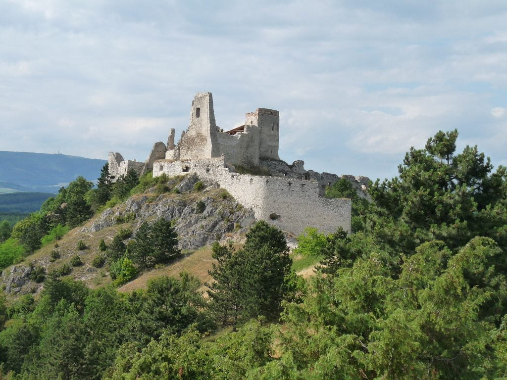 The mighty Cachtice Castle standing proudly on its mountainous perch.