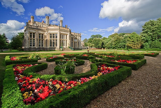 Highcliffe castle view in the gardens.