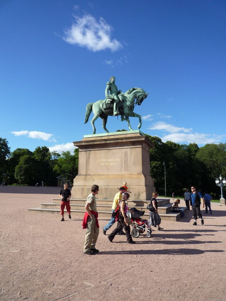The statue of King Karl Johan infront of the Royal Palace of Oslo. 