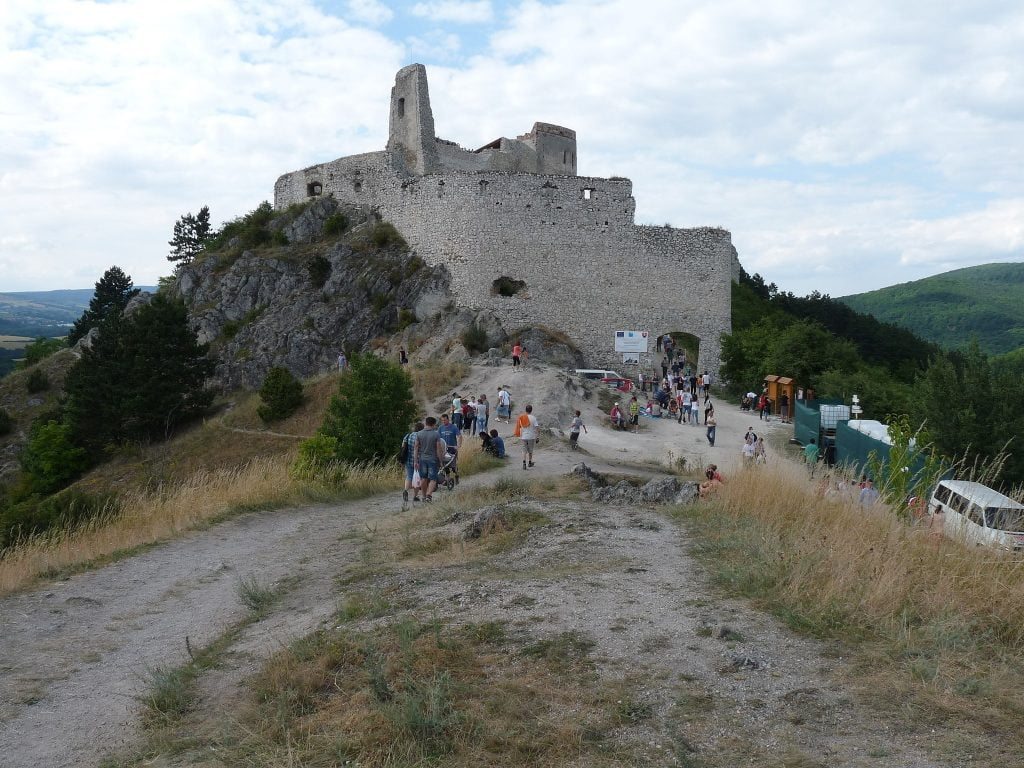Visiting tourists at Cachtice Castle.
