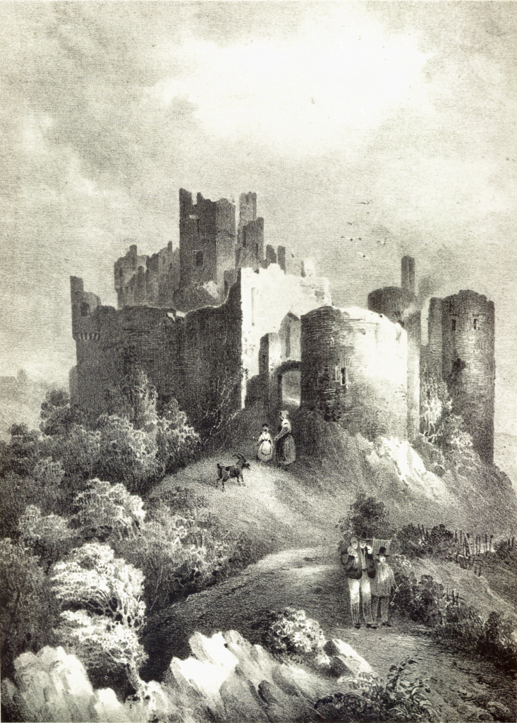 An old illustration of Bourscheid Castle.