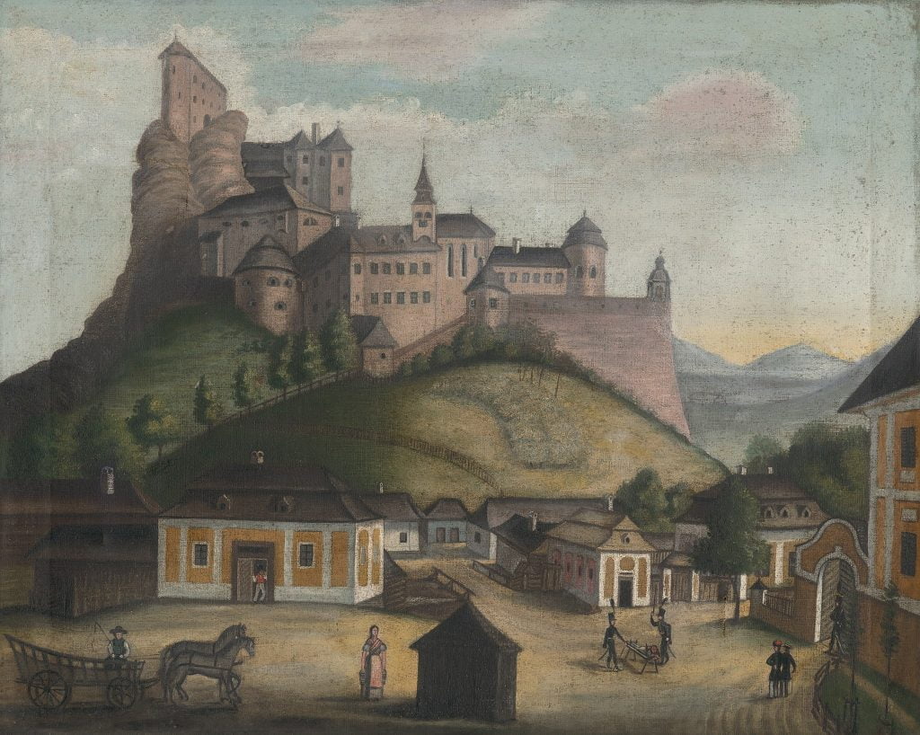 An 1840 painting of Orava Castle.