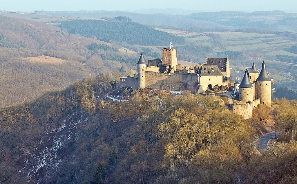 The aerial view of Bourscheid Castle. 