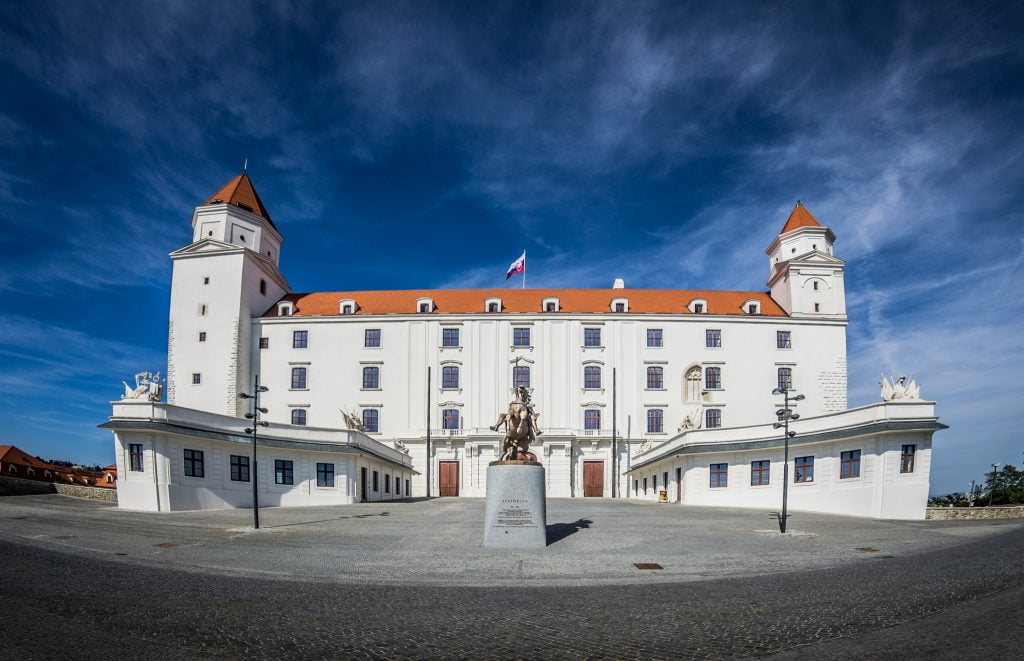 The front view of Bratislava Castle in the Slovak capital.