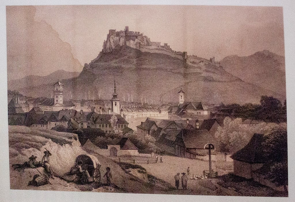 An 1857 etching print reproduction featuring Spis Castle and Zehra’s urban fabric back in the day.