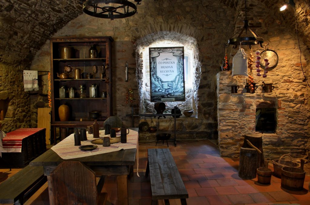 The kitchen interior inside Spis Castle.