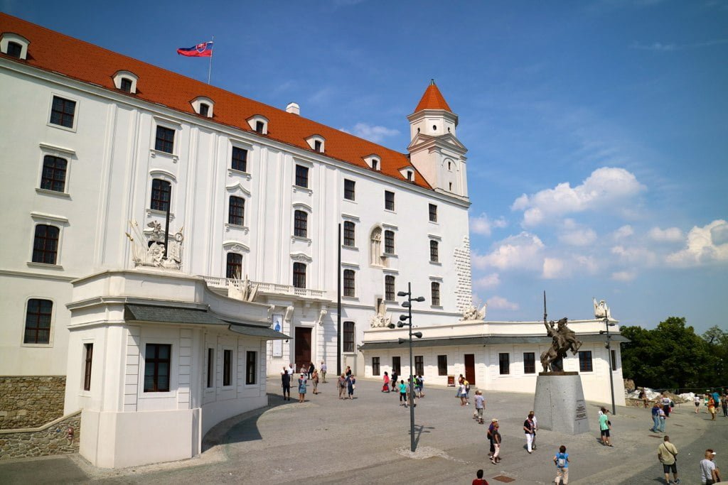Visiting tourists around Bratislava Castle.