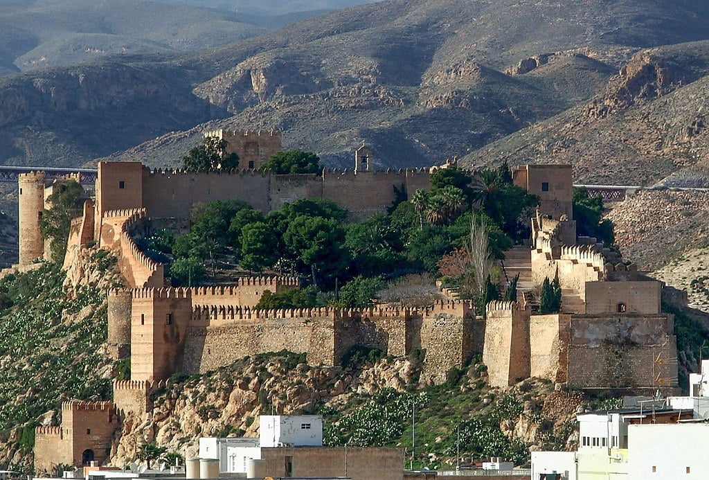 Alcazaba of Almeria's view from afar showing the view of the inside of the grounds of the castle.