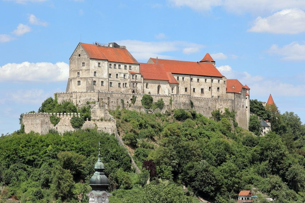 The ancient gothic Burghausen Castle view a the hilltop.