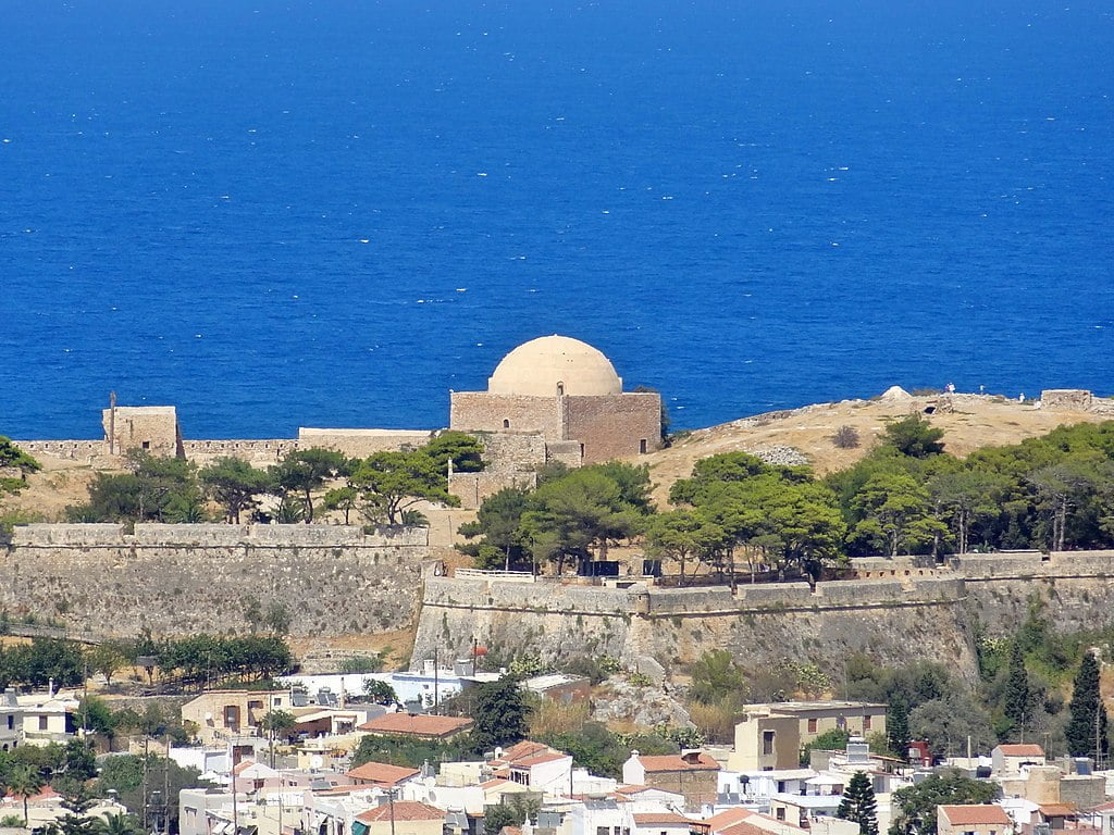 The beautiful view of Fortezza of Rethymno near the sea.