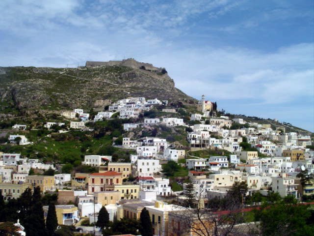 Leros Castle view at the hilltop.