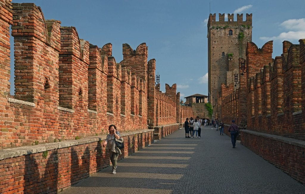 The tower of Castelvecchio at sunset.