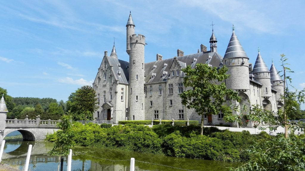 The beautiful view of Bornem Castle and its bridge entrance.