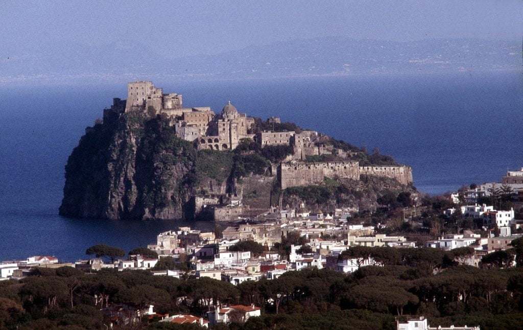 Castello Aragonese overlooking the isle of Ischia from its altitude-bound location.