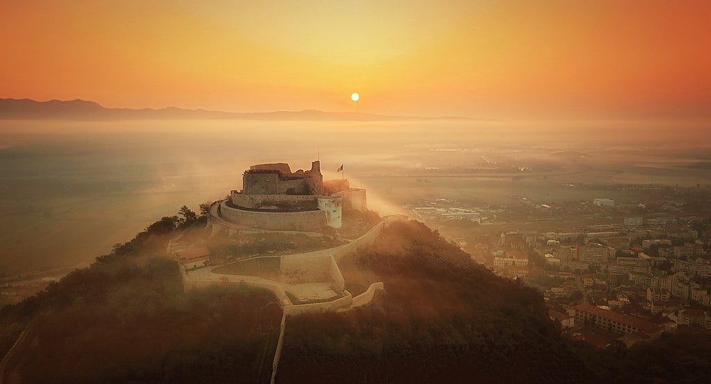 The stunning deva fortress view at the top of the mountain during the golden hour.