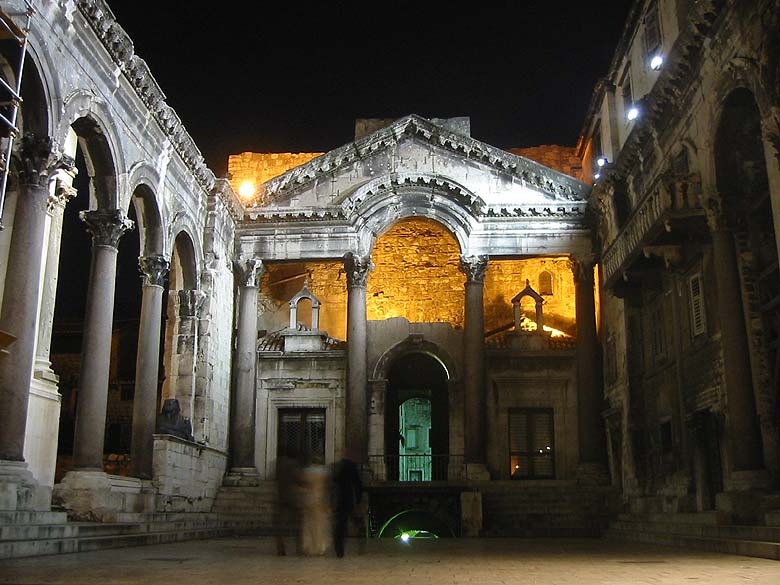 The view of Diocletian's palace at night.