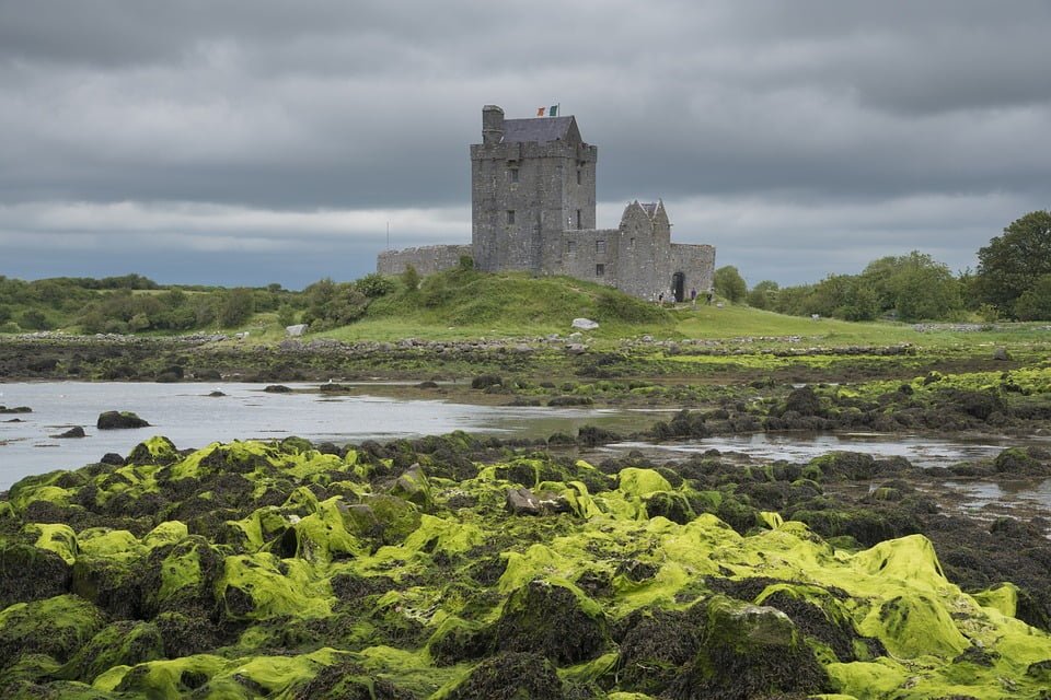 Dungaire's Castle view from across the rocky river.