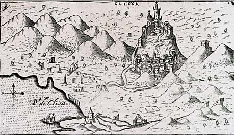 A map of the Klis Fortress area–at that time known as Clissa–from the 14th century.