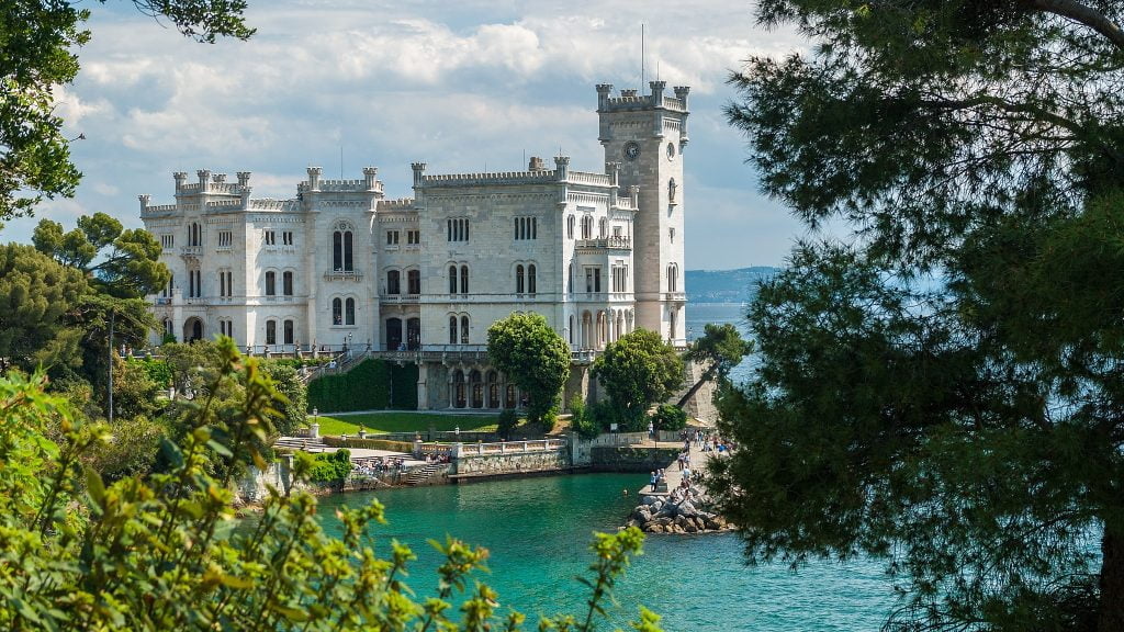 Miramare Castle located at the edge of Triest Bay.