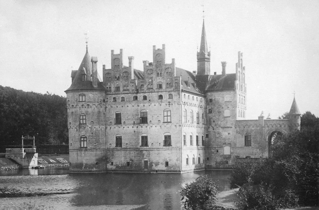Egeskov Castle in the 19th century in Funen, Denmark.
