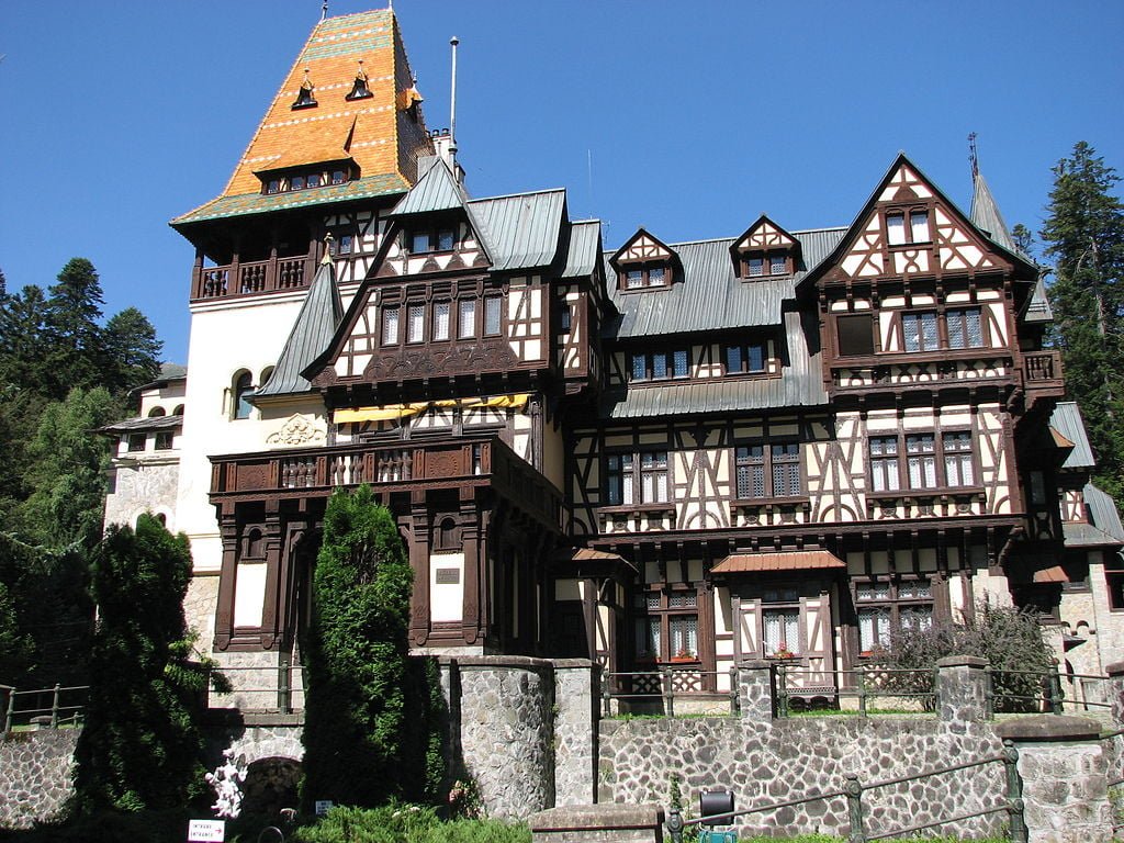 Pelisor Castle and it's architectural structure details.