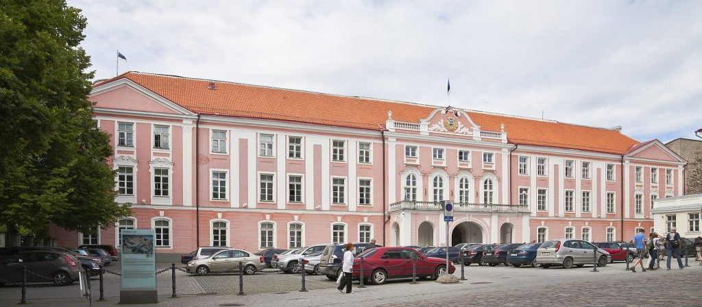 The Riigikogu (Parliament Building) at Toompea Castle in Estonia.