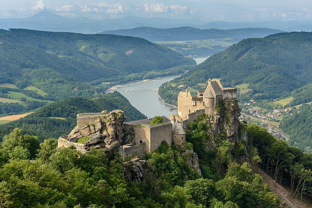 Aggstein Castle aerial view of its ruins.