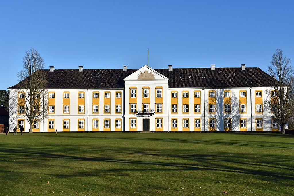 The beautiful facade of Augustenborg Castle. 