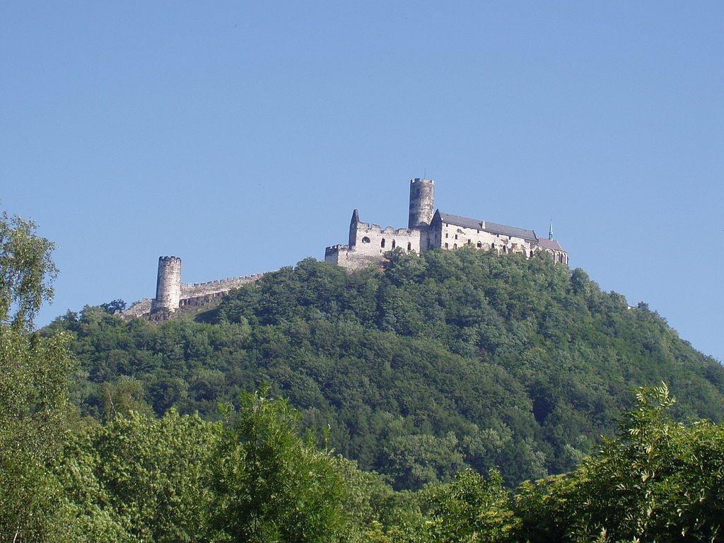 Bezdez Castle from across the forested valley.