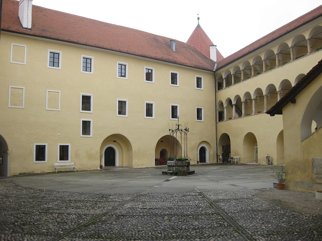 Brezice Castle's courtyard.