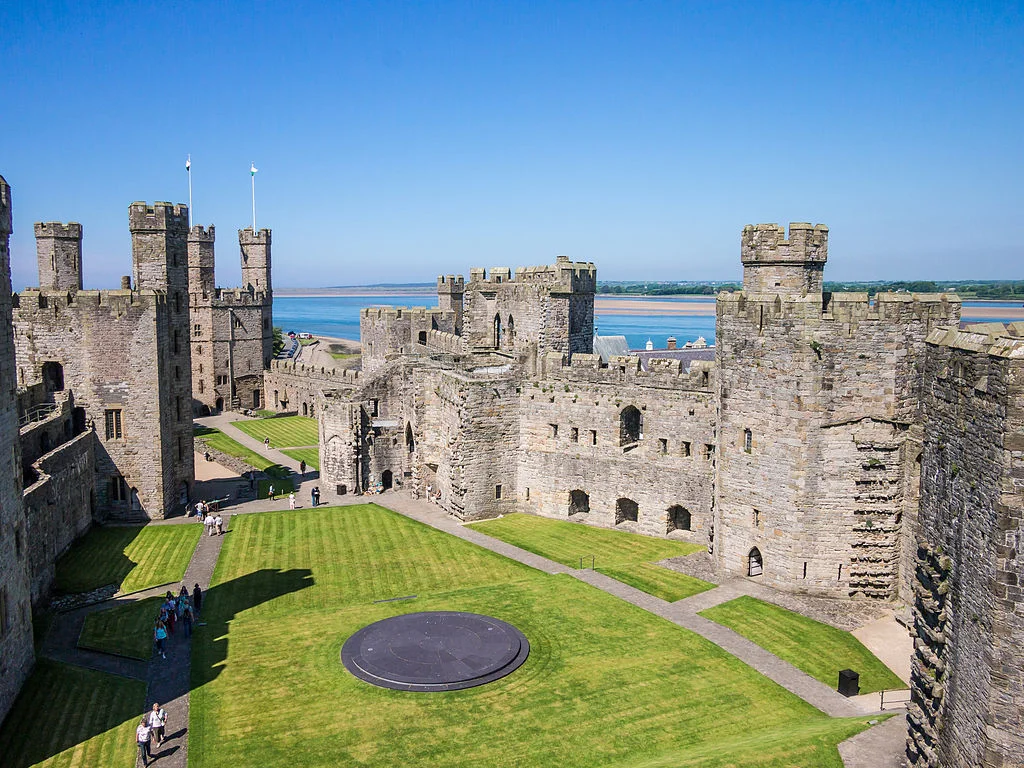 Across the courtyard of Caernarfon Castle and out to sea. 
