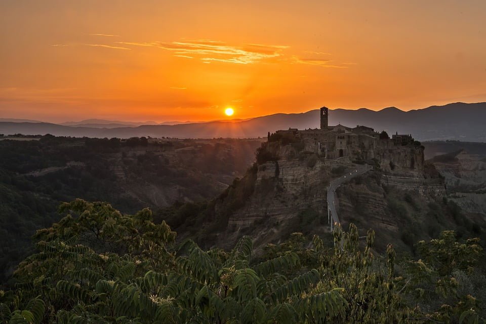 Civita di Bagnoregio at sunset.