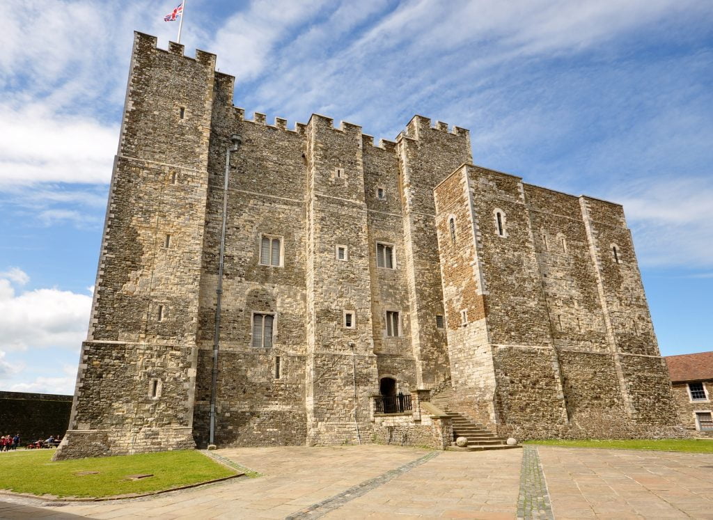 Looking up at Dover Castle.