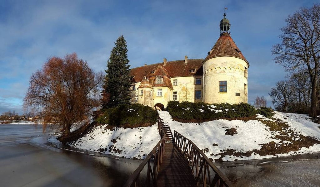 Jaunpils Castle in winter scenery.