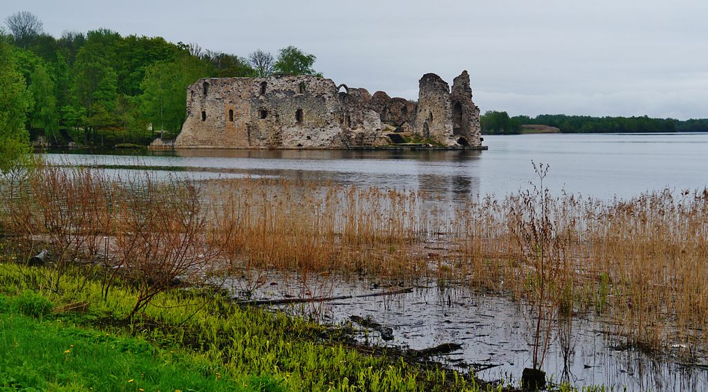 The ruins of Koknese Castle across the “new” lake.