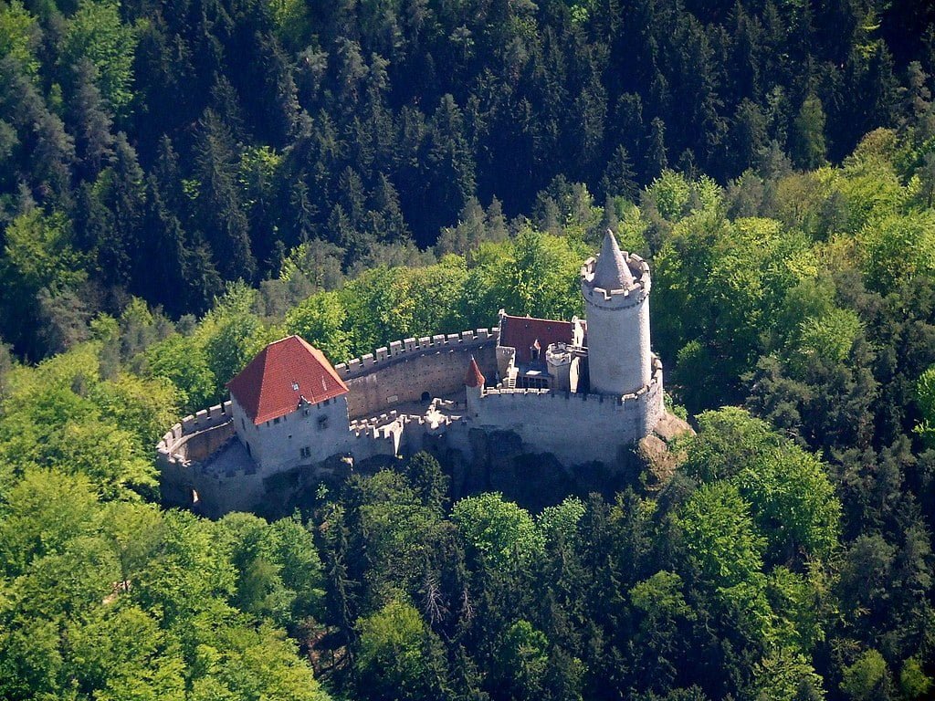 Looking down at Kokorin Castle.