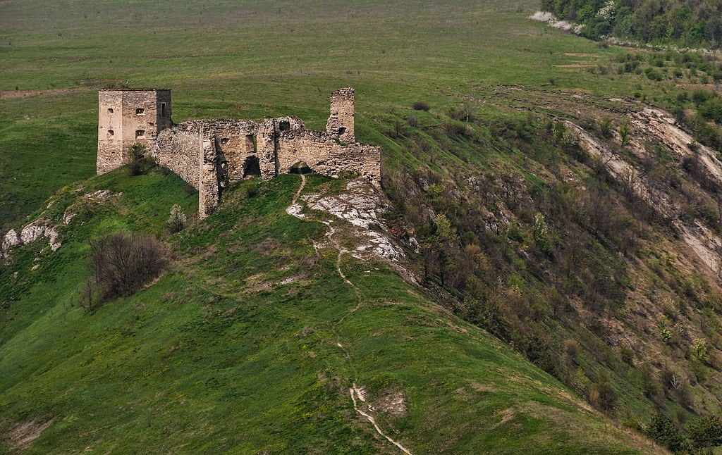Kudryntsi Castle ruins near the cliff.