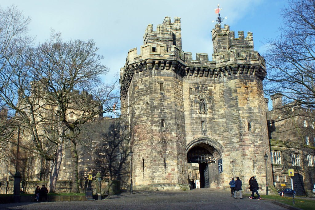 Lancaster Castle’s main gate.