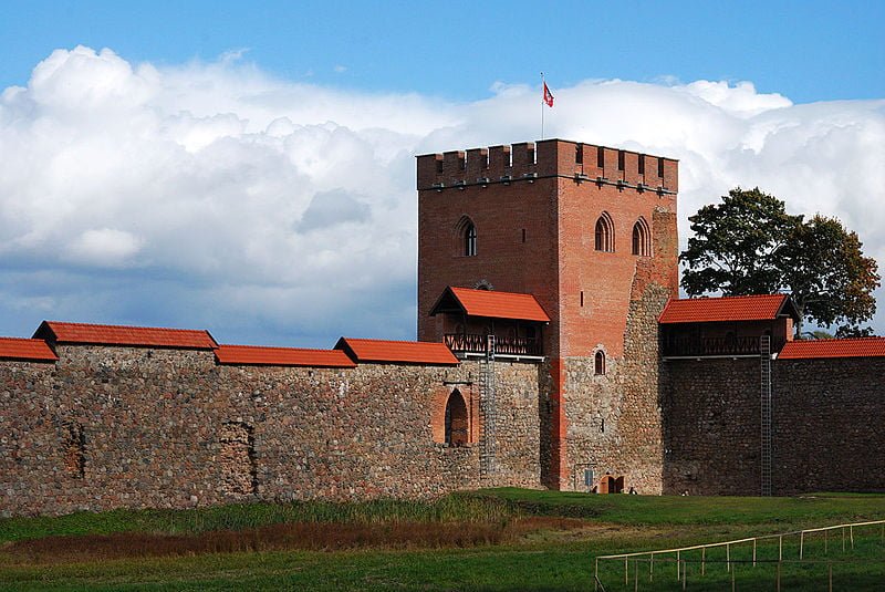 A look at the partially-rebuilt tower of Medininkai Castle.