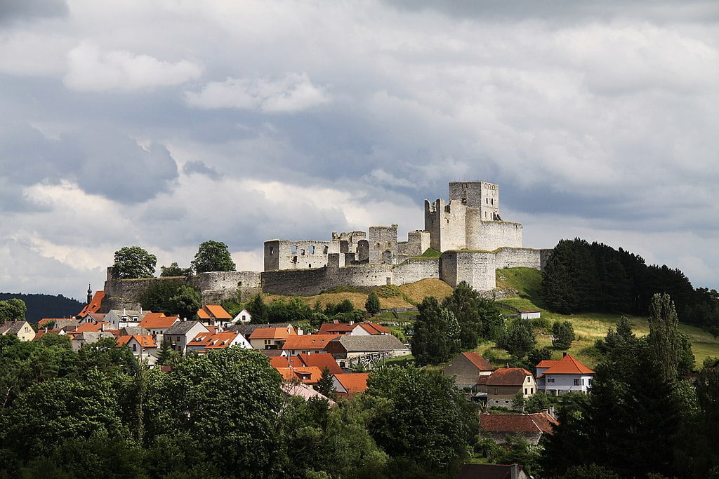 The remains of Rabi Castle overlooking the local town.