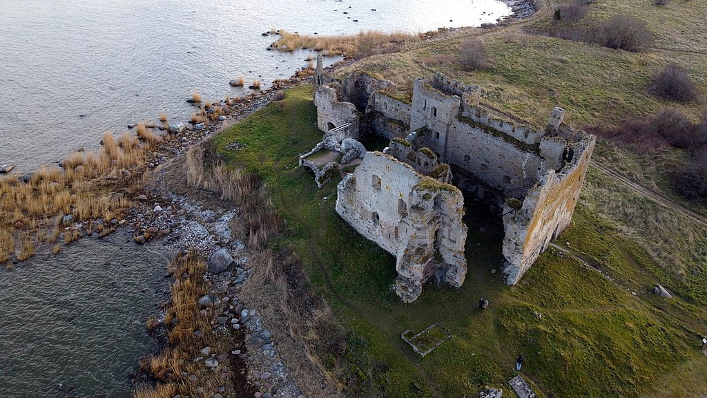 The scenic aerial view of Toolse Castle near the sea side.