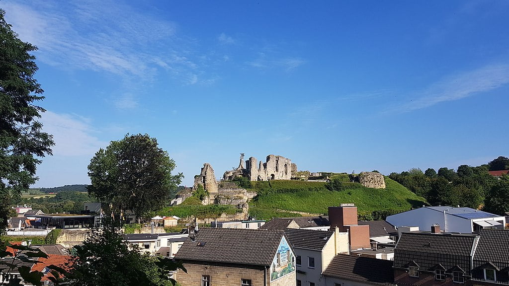 The ruins of Valkenburg Castle overlooking town.