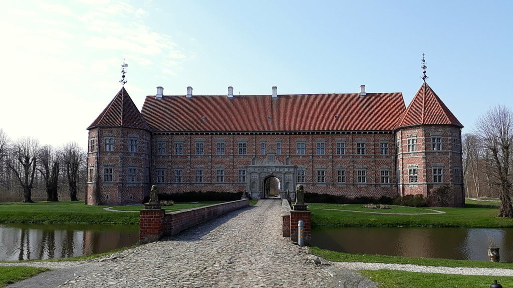 The beautiful facade of Voergaard Castle. 