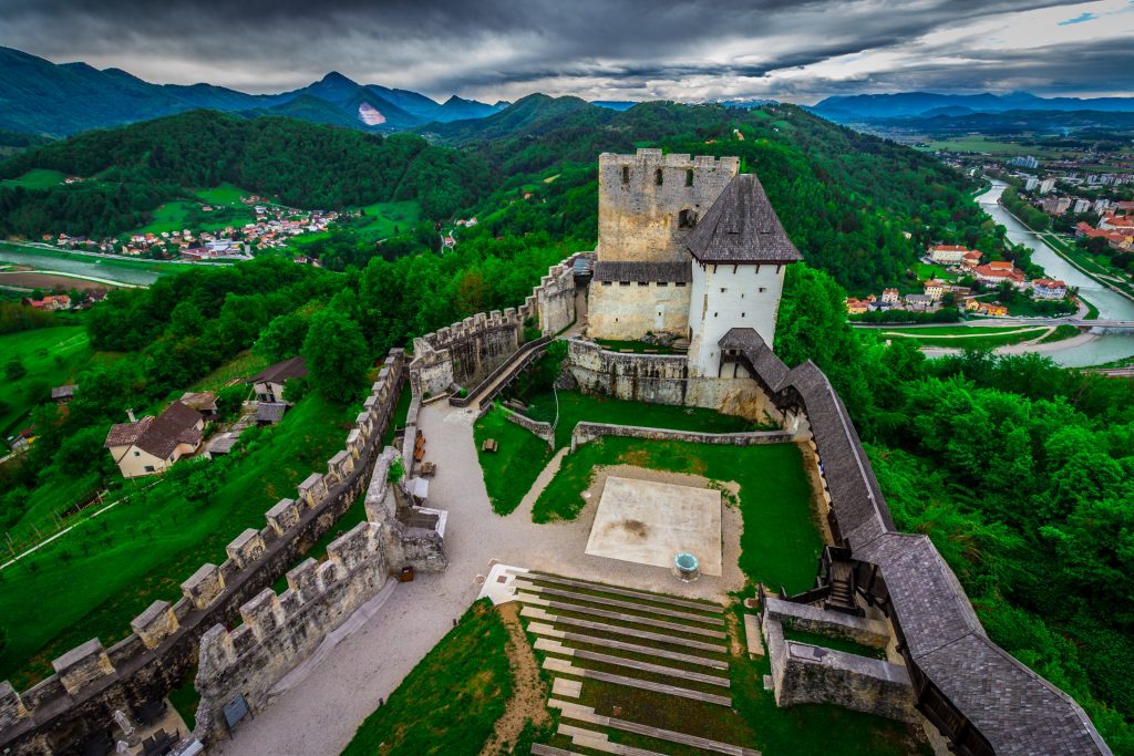 The aerial view of Celje castle.