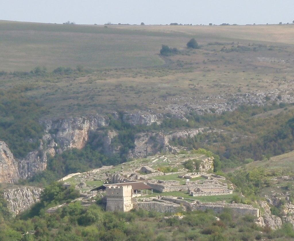 The view of Cherven Fortress along the village road.