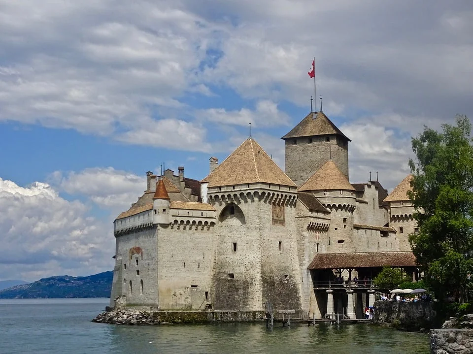 Chillon castle standing at the sea water.