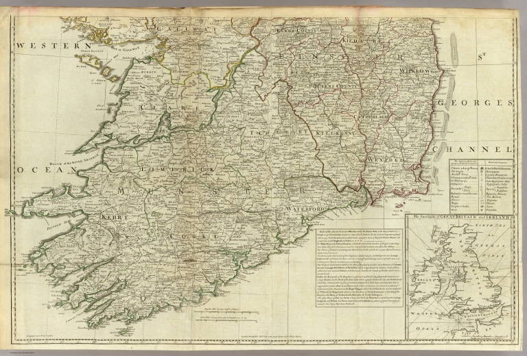 Old map of the kingdom of ireland published in 1790 displaying rivers, roads, boarders, etc.