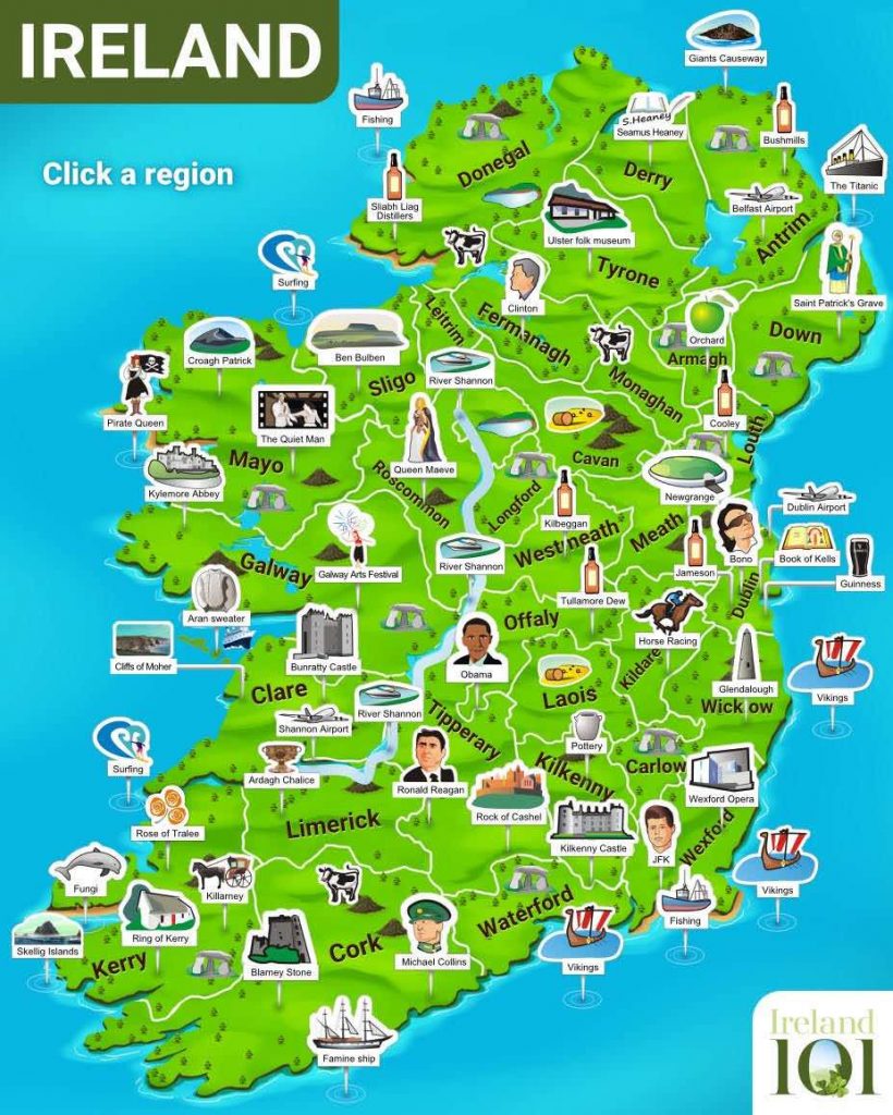 the tourist map of ireland with the most places and monuments to visit