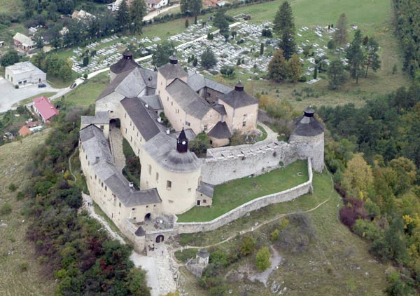 The aerial view of Krasna Horka Castle.