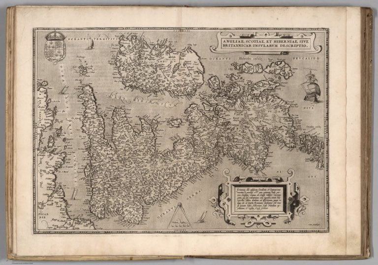 The old map portraying some of Ireland. Published in 1570.